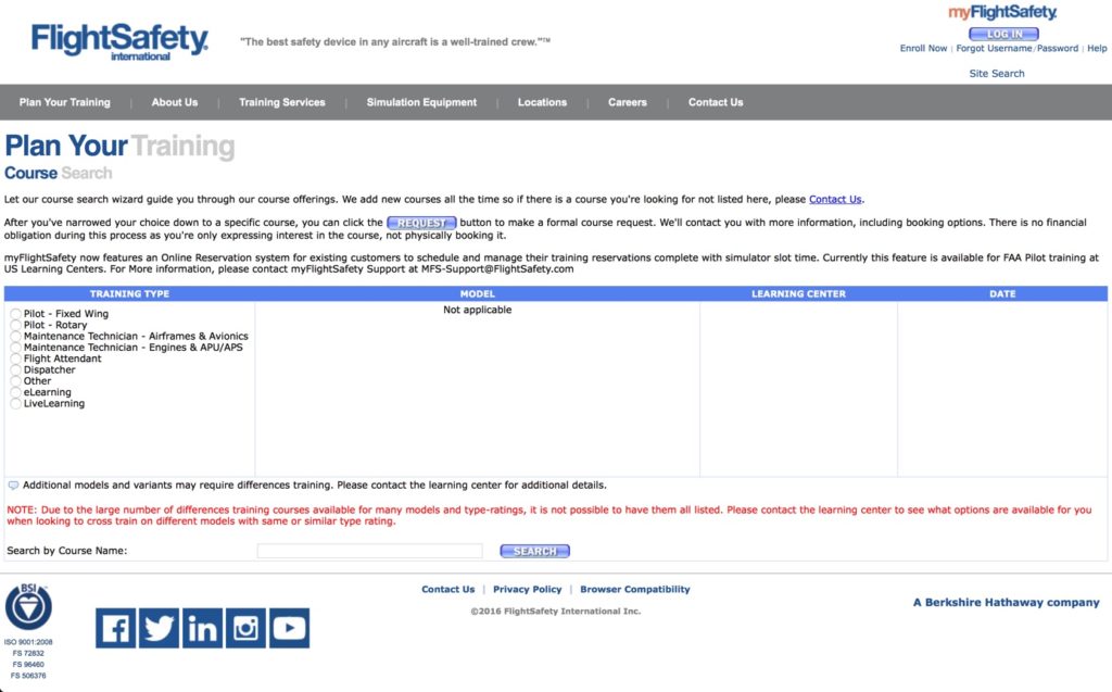 FlightSafety.com - Former Course Search Page